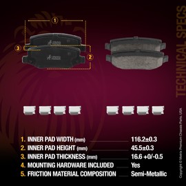Metrix Premium Chassis Parts - Rear Semi-Metallic Disc Brake Pad Set D1274 Fits Dodge Nitro, Jeep Liberty, Wrangler, Wrangler JK, Made in Europe