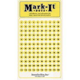 Innovative Ideas Medium 1/4" Removable Numbered 1-240 Mark-it Brand dots for maps, Reports or Projects - Yellow