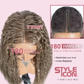 Style Icon Super Long Curly Synthetic Lace Front Wigs for Women 38 inch Blonde Brown T Part Lace Deep Wave Wigs Pre Plucked Hairline with Baby Hair (T12/613F)