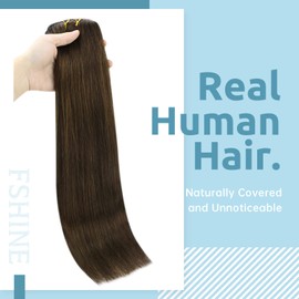 Fshine Real Hair Clip-In Extensions 60 cm 24 Inches 120 g 7 Pieces Balayage Dark Brown Mixed Chestnut Brown Clip-In Real Hair Extensions Real Hair Clip Remy Extensions #2/8/2