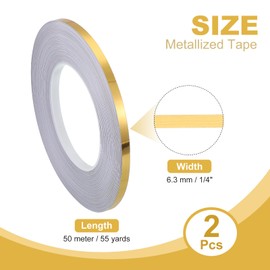 PATIKIL Metalized Polyester Film Tape 1/4 Inch x 55 Yards, 2 Pack Metallic Decor Tape Brushed Golden Adhesive Mirror Tape for Detailing Accent Wall Graphic Arts Boat Trim Walls