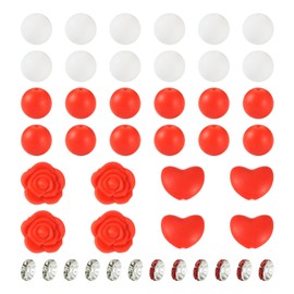 FASHEWELRY 70pcs Beads Silicone 15mm Silicone Beads 10mm Rhinestone Spacer Beads Round Rose Flower Butterfly Silicone Beads for Keychain Making,Silicone Beads Bracelet Making Kit for Jewelry Making