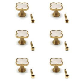 Susenya Four Leaf Clover Shape Cabinet Knobs,6-Pack, Dresser Knobs Brass Resin Single Hole Cabinet Knobs 1.1" Width Shell White