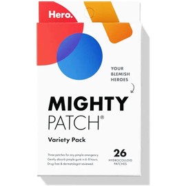 Hero Cosmetics Mighty Patch - Paquete variado de parches hidrocoloides para acné, tratamiento de puntos (26 unidades) para cuerpo y brotes más grandes en mejilla, frente, barbilla, vegano, sin crueldad, 50% mejor absorción