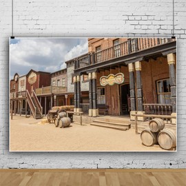 Leowefowa 8x6ft Wild Saloon Backdrop Ancient West Cowboy Backdrops for Photography Rural Countryside Wood House American Culture Photo Background Adults Party Studio Props