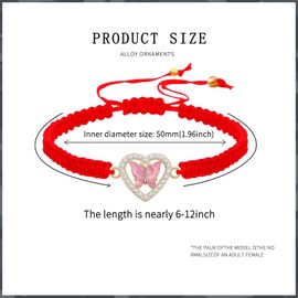 10Pieces Heart Crystal Rhinestone Butterfly Bracelets Adjustable String Cute Butterfly Charm Red Woven Rope Friendship Bracelet for Women Fairy Party Favor