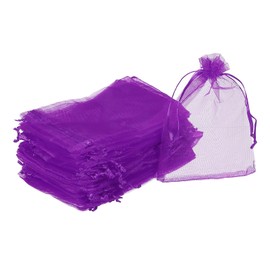 MECCANIXITY 100pcs Organza Bags 3.9x5.9 Inch Drawstring Favor Pouches Sheer Mesh Bag for Gift Jewelry Wedding Party Christmas Candy Purple