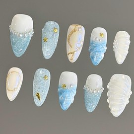 NailVesta DreamWear Collection – 100% Handcrafted 3D Press-On Nails | Reusable, Long-Lasting, Salon-Quality:_Mermaid's Whisper_L
