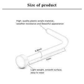 LAURITAMI Clear Nose Studs Hide Piercing Small Flat Top 20 Gauge L Shaped Straight Plastic Retainers for Nose Piercing Invisible for School