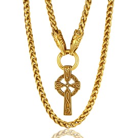 ChainsProMax Celtic Jewelry for Men Gold Plated Celtic Pendant Nordic Necklace large Viking Cross Irish Catholic Gifts