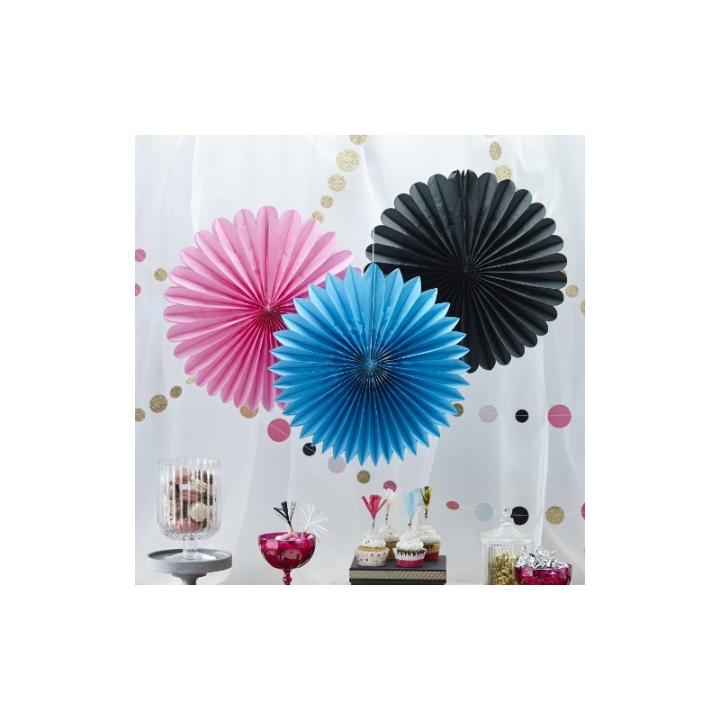 Ginger Ray Wall Fan Hanging Party Decorations in Blue, Pink