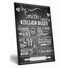Family Kitchen Rules Large Sign A4 Wooden Wall Art 6mm MDF Customised Home Décor Stylish Print (Chalkboard)