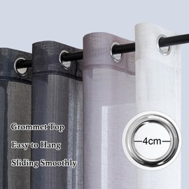 BellaHills Set of 2 Linen Curtains with Eyelets, Semi-Transparent Curtain, Thermal Curtain, Colour Gradient Curtains for Bedroom and Living Room, 137 cm x 117 cm (H x W), Black