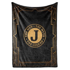Initial Birthday Gifts for Men, Birthday Gifts for Him, The Man The Myth The Legend Gift Ideas for Dad, Grandpa, Uncle- 300gsm Flannel Blanket- 127cm*165cm-J