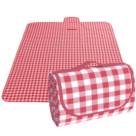 1 Pc Foldable Picnic Blanket, 200*200cm Extra Large Waterproof Picnic Mat with Carrying Handle, Washable Picnic Rug for Outdoor Picnic, BBQ, Beach, Camping, Hiking, Patio, Park, Garden(Red Check)