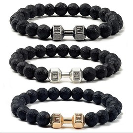 2023 Stylish high quality Men's bracelet Natural black dumbbell charm bracelet Fitness barbell Fashion women - Color: 1