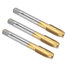sourcing map Spiral Point Plug Threading Tap M10 x 1.25 Thread, Ground Threads H2, High Speed Steel 6542, Titanium Coated, Metric Screw Taps Tapping Bit for Thread Repair, 3pcs