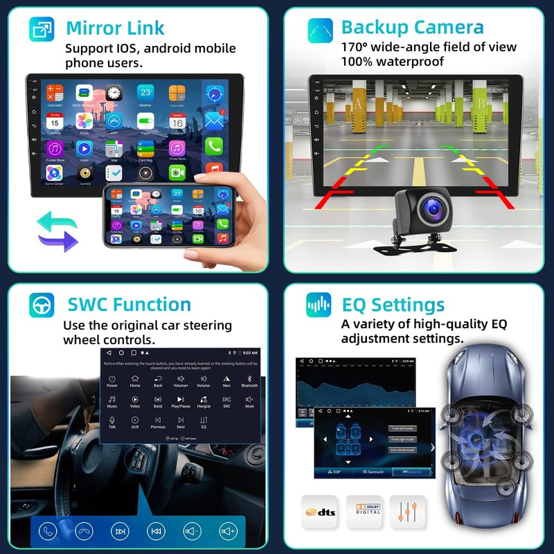 Podofo 2+32G Double Din Car Stereo with Wireless Apple Carplay