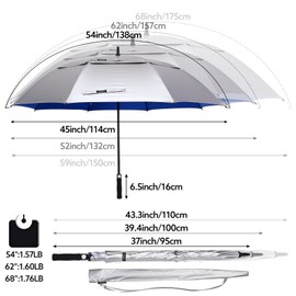 G4Free 62 Inch UV Protection Golf Umbrella Extra Large Windproof Sun and Rain Umbrellas Auto Open Double Canopy