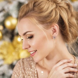 Silver Stud Earrings for Women Girls, Dainty White Gold Heart Garnet Cubic Zirconia Stud Silver Earring Jewellery Gift for Mum Wife Her Birthday Mother's Day Valentines Day Christmas