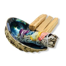 SoloTherapy 7 Chakra White Sage and Palo Santo Smudge Gift Kit | 5" Abalone Shell | 7 Chakra White Sage | Palo Santo Sticks | Smudging, Cleansing