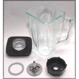 Brentwood 5 Cup Square Top 6 Piece Complete Glass Jar Replacement Set, Fits Oster Blender