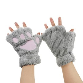 Women's Fingerless Gloves Winter Cat Claw Bear Paw Plush Mittens Cute Cartoon Half Finger Gloves Warm Mittens Outdoor Thick Hand Warmers -