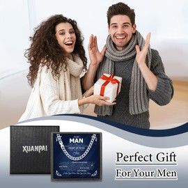 To My Man Chain Necklace Mens Gifts - Boyfriend Gifts Silver Chain Mens Cuban Chain Birthday Anniversary Valentine's Day Gifts for Husband Jewellery Presents from Girlfriend I Love You Gifts for Him