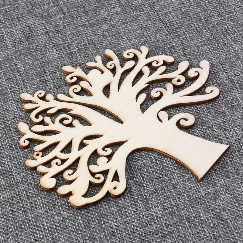 NUOLUX 10pcs Wooden Tree Embellishments for Craft Cards Wood Color