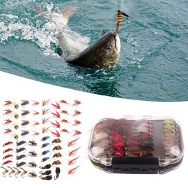 64pcs Fly Fishing Flies Fly Fish Lure Kit  Fly Fishing Gear Biomimetic Insect Lures with Fly Box