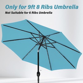 Simple Deluxe 2 Pack 9' Patio Umbrella Replacement Canopy Only Outdoor Table Market Yard Umbrella Replacement Top Cover with 8 Ribs, Turquoise