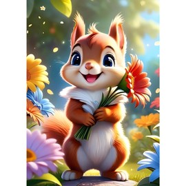 QINRUBB DIY Squirrel Diamond Painting Kits, Full Drill Cartoon Diamond Art Painting Kits for Adults Beginners, DIY 5D Fantasy Painting by Numbers Flowers Diamond Art Kits for Home Decor 30x40cm