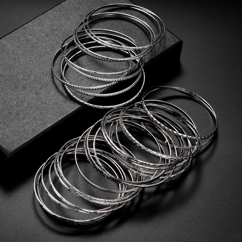 LUX ACCESSORIES Textured Heart Moon Infinity Multi Bangle Set (30