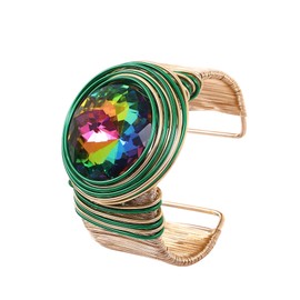 JHWZAIY Colorful Chunky African Cuff Bracelets For Women Statement Gold Silver Wire Rhinestone Sparkly Tribal Wide Bangles Bold Clothes Jewelry Accessories (02 Bracelet green)