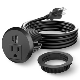 MEIRIYFA 2 inch Desk Power Grommet Socket with USB C,Recessed Power Outlet with with AC Plugs,1 USB,1 Type C 18W Fast Charge Ports and 6ft Extension Cord for Office Furniture Conference Kitchen Table