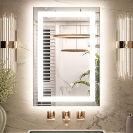 Keonjinn LED Mirror for Bathroom 16 x 24 Inch, Frontlit & Backlit Bathroom Vanity Mirror with 3 Color Lights, Lighted Bathroom Mirror with Anti-Fog, HD Tempered Glass, UL-Listed LED Driver, CRI90+