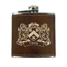 Casey Irish Coat of Arms Leather Flask - Rustic Brown