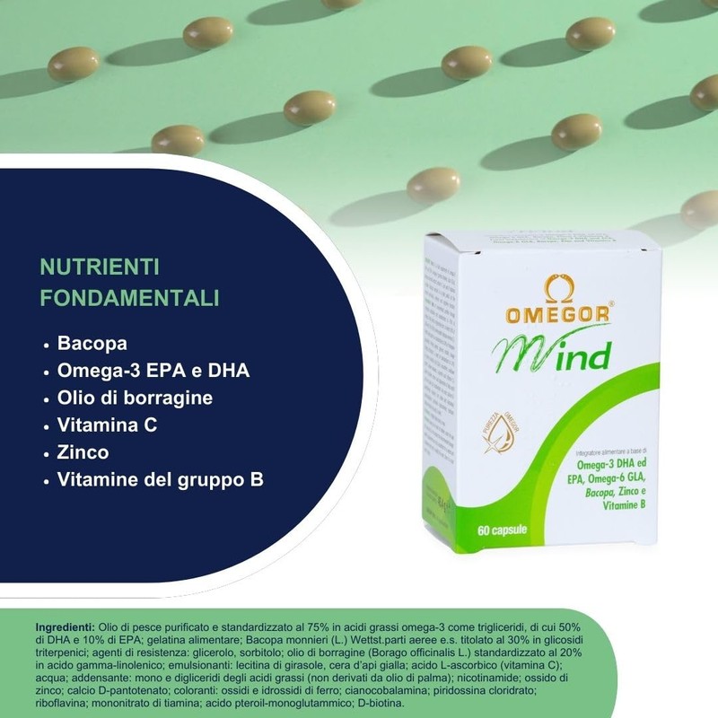 Omegor Mind Omega 3 e 6 con Bacopa Monnieri -