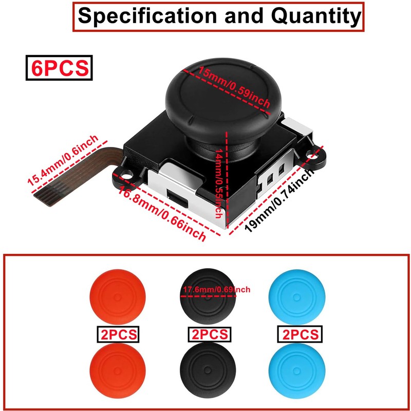 HUAZIZ 6 Stück Joystick Ersatz, 3D Analog Joysticks Rocker Links/rechts