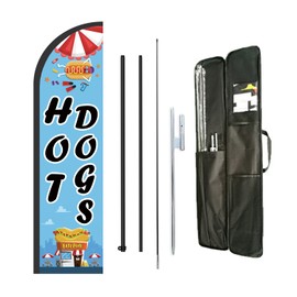 12 Feet Hot Dogs Swooper Flag Pole Kit for Businesses,Food Restaurant Now Open Feather Flag kit Include 8 Feet Advertising Banner,Banner Pole,Ground Stake and Travel Bag