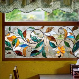 BlissYard Window Privacy Film Flowers Glass Decorations 39.3×17.7 Inchs Removable Static Cling Stickers Rainbow Window Film for Living Room Bathroom and Office PVC Flora Glass Decorations