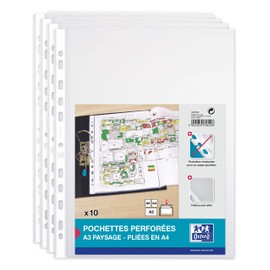 Elba A3 Clear Punched Plastic Wallets - Pack of 10 A3 Folded Landscape (Compatible with A4) 11 Trous colourless