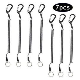 BB Hapeayou Coiled Lanyard (7pcs) Safety Retractable Coiled Tether with Carabiner for Fishing, Pliers, Boating, Tool (Black)