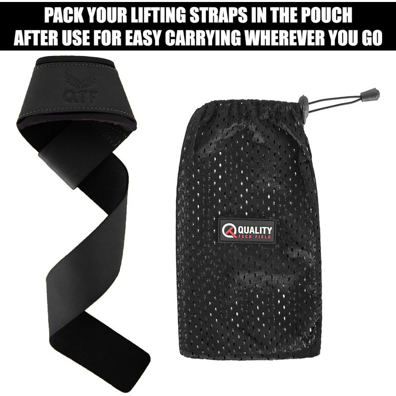QTF Genuine Leather Lifting Straps, Wrist Assistance for Heavy Pulls,