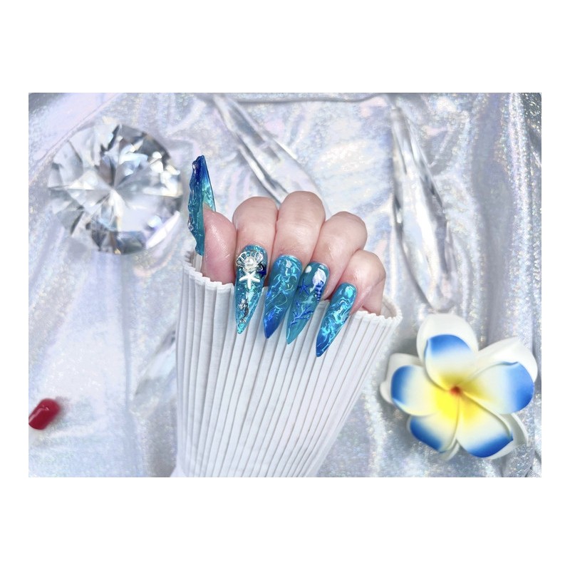 Cool sea nail handmade nail tips ✨ - Short