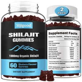 2 Packs 1000 MG Shilajit Supplement Gummies with 85+ Trace Minerals Supplement, Shilajit for Men & Women - 120 Blueberry Flavored Gummies