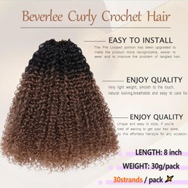 Beverlee kinky crochet hair 8 Inch Crochet Hair Curly 8 Packs Micro Twist Kinky Curly Crochet Hair Yanky Twist Crochet Hair Synthetic Wavy Pre Looped Crochet Hair for Black Women