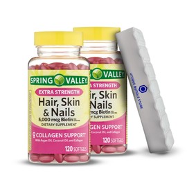 Spring Valley, Hair Skin and Nails Vitamins, Softgels, 5,000 Mcg, 120 Count Dietary, Hair Skin Nails Supplement + 7 Day Pill Organizer Included (Pack of 2)