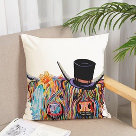 KUNQIAN Cushion Cover Highland Cow Wedding Gifts Decorations Cowboy Couple Throw Pillow Case Decor for Home Bedroom Couch Bed Sofa Party Valentine's Day Lovers 18"x18"