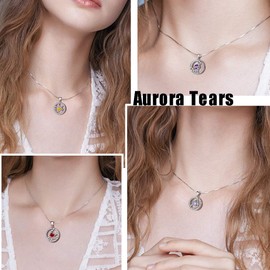 Aurora Tears Sagittarius Necklace 925 Sterling Sliver 12 Zodiac Round Pendant Constellation Sign November Birthstone Necklace CZ Horoscope Jewellery Gift for Women and Girls DP0176S